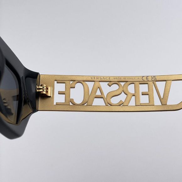 Versace VE4432U 90s Vintage Logo GB1/87 Sunglasses Black Gold Cat Eye Women - Picture 10 of 14